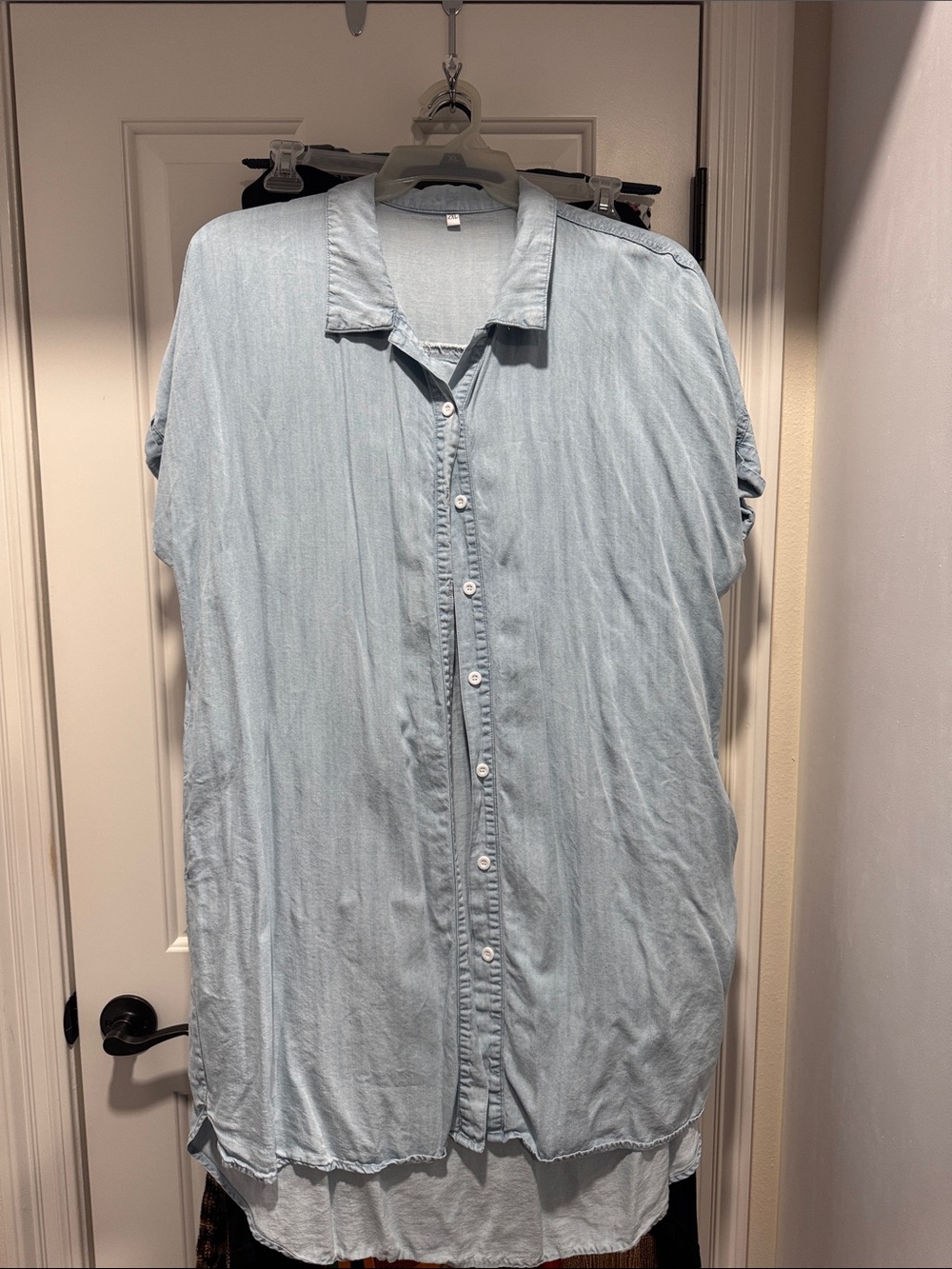 Light Blue Women’s Short-Sleeve Button-Up Shirt Dress